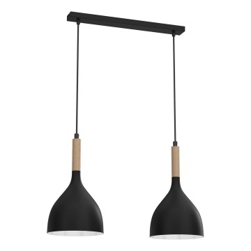 Luster na lanku NOAK WOOD 2xE27/15W/230V čierna/buk