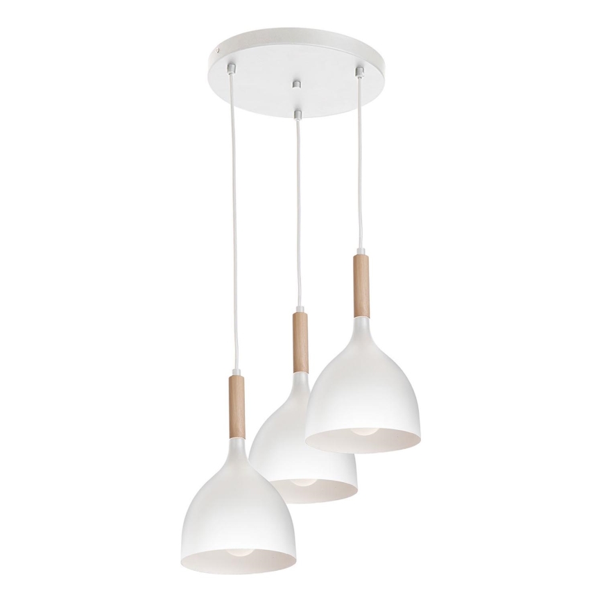 Luster na lanku NOAK WOOD 3xE27/15W/230V biela/buk