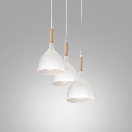 Luster na lanku NOAK WOOD 3xE27/15W/230V biela/buk