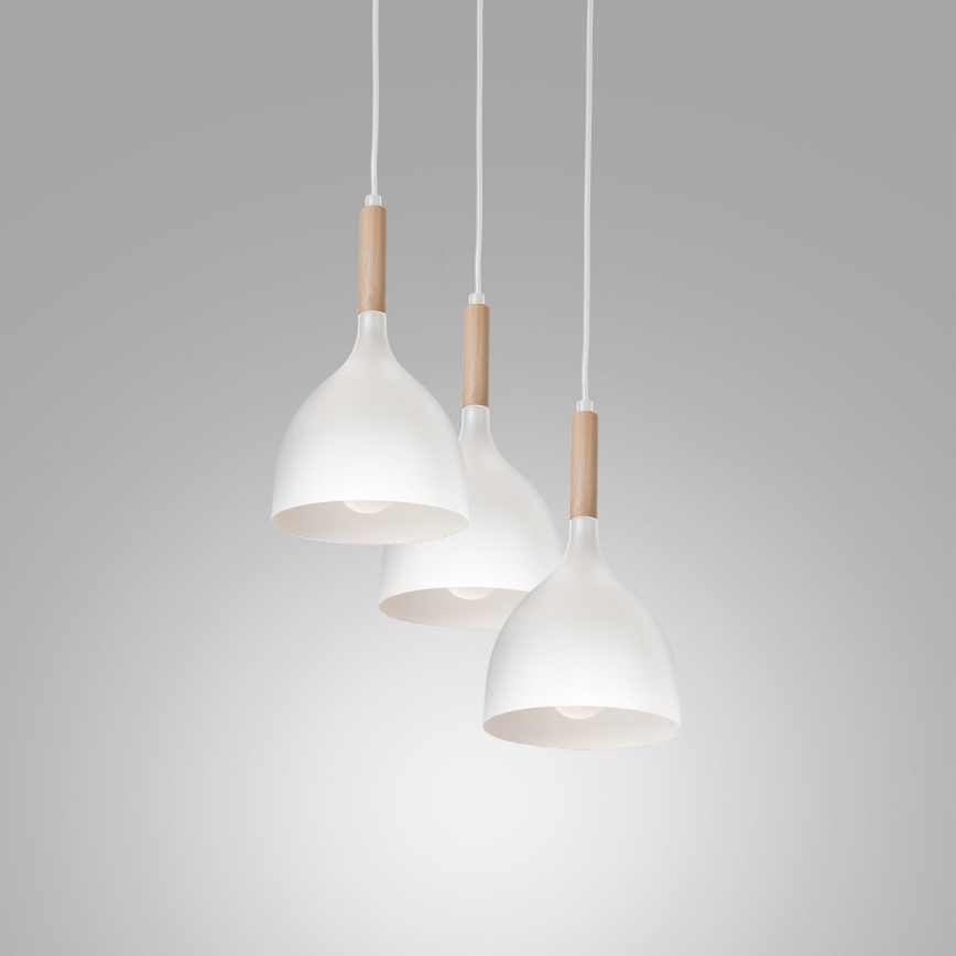 Luster na lanku NOAK WOOD 3xE27/15W/230V biela/buk