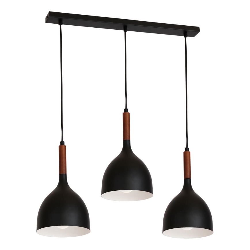 Luster na lanku NOAK WOOD 3xE27/15W/230V čierna/buk