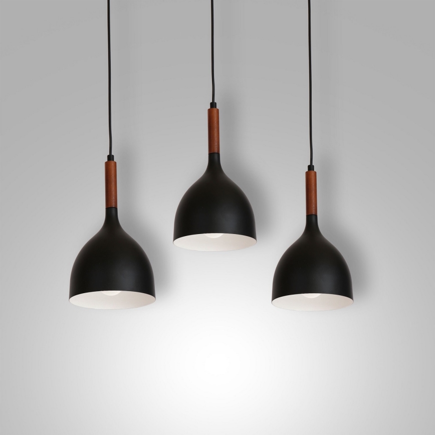 Luster na lanku NOAK WOOD 3xE27/15W/230V čierna/buk