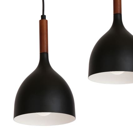 Luster na lanku NOAK WOOD 3xE27/15W/230V čierna/buk