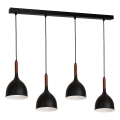 Luster na lanku NOAK WOOD 4xE27/15W/230V čierna/buk