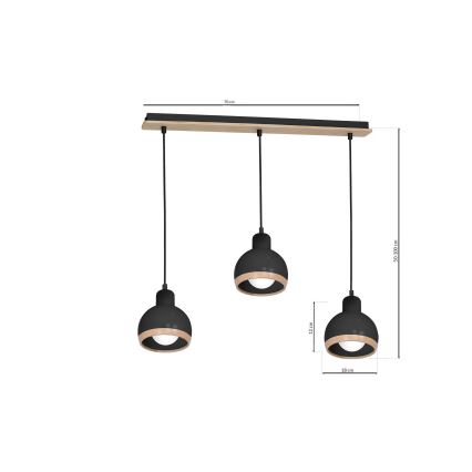 Luster na lanku OVAL 3xE27/60W/230V čierna