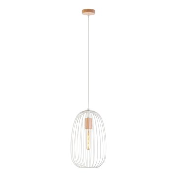 Luster na lanku OVELLA 1xE27/15W/230V, priemer 25 cm, krémová/borovica
