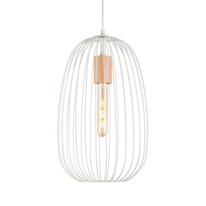 Luster na lanku OVELLA 1xE27/15W/230V, priemer 25 cm, krémová/borovica