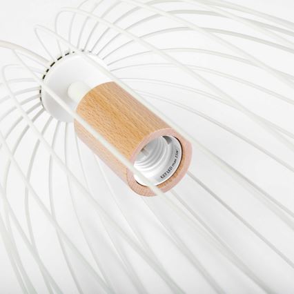 Luster na lanku OVELLA 1xE27/15W/230V, priemer 25 cm, krémová/borovica