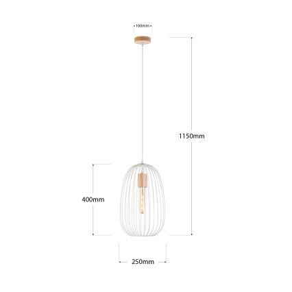 Luster na lanku OVELLA 1xE27/15W/230V, priemer 25 cm, krémová/borovica