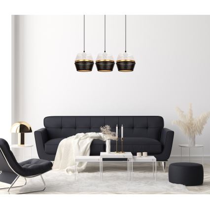 Luster na lanku PARIS 3xE27/60W/230V biela/čierna/zlatá