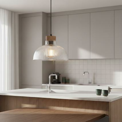 Luster na lanku PIA 1xE27/60W/230V pr. 30 cm dub