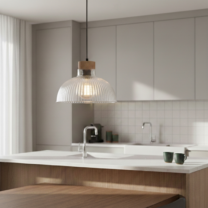 Luster na lanku PIA 1xE27/60W/230V pr. 30 cm dub