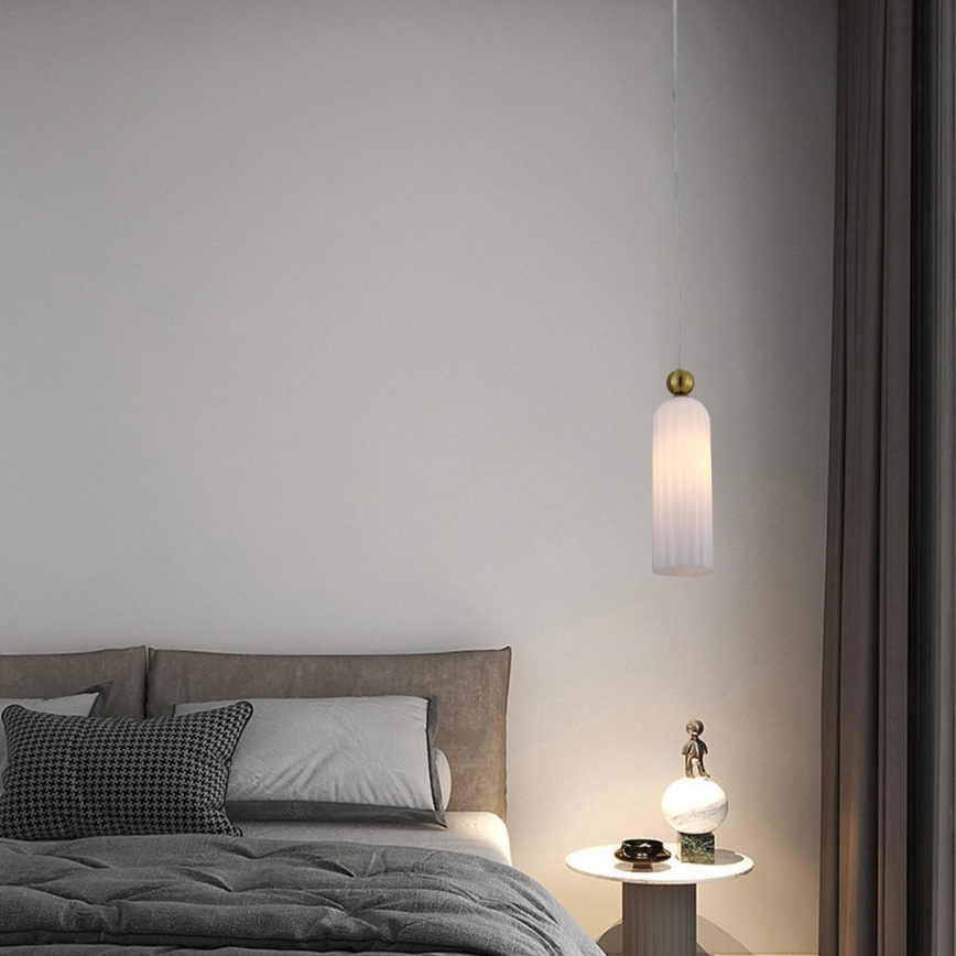 Luster na lanku PIEGA 1xE14/40W/230V mosadz/biela