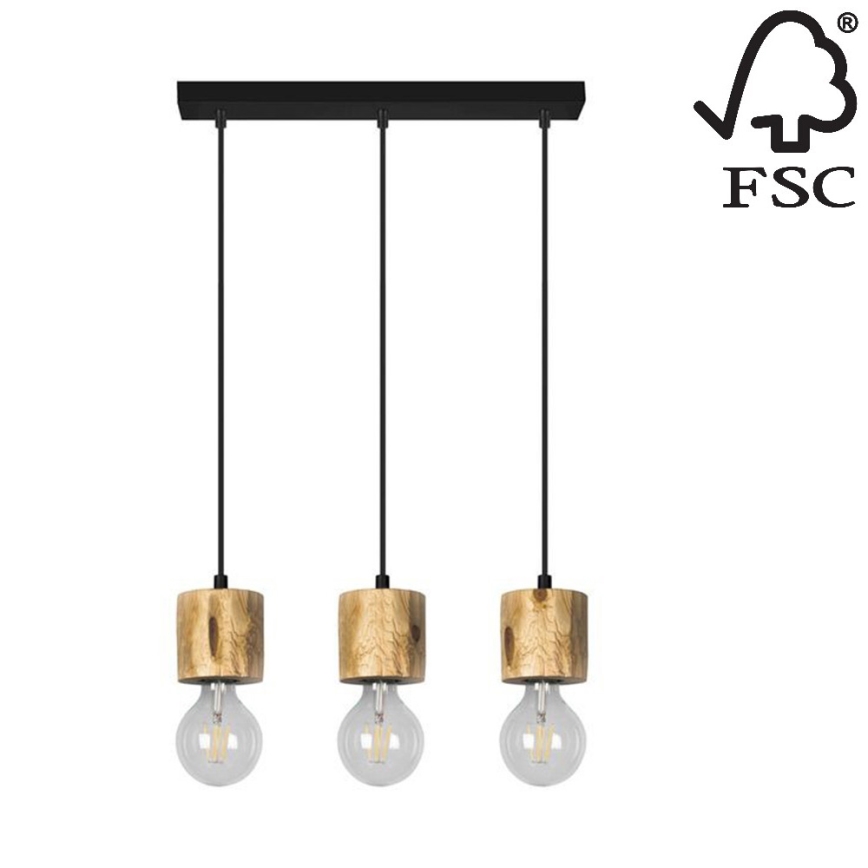 Luster na lanku PINO 3xE27/60W/230V borovica – FSC certifikované