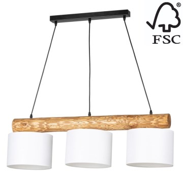 Luster na lanku PINO MIX 3xE27/40W/230V borovica – FSC certifikované