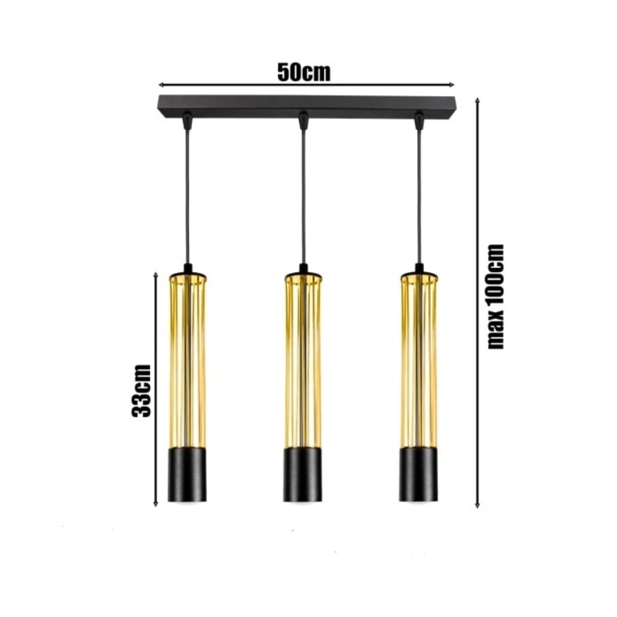 Luster na lanku PRESCOT 3xGU10/40W/230V zlatá