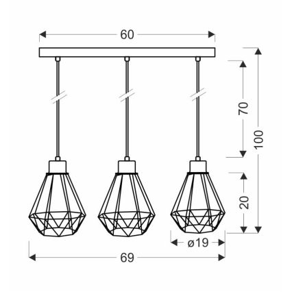 Luster na lanku PRIMO 3xE27/60W/230V čierna/zlatá