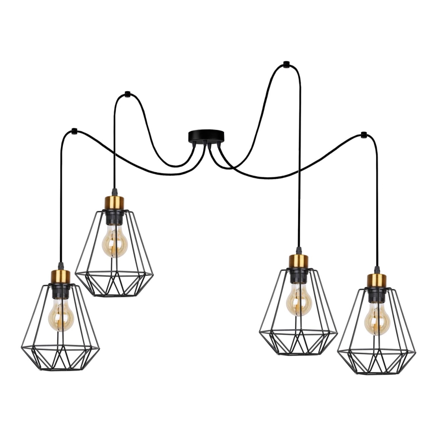 Luster na lanku PRIMO 4xE27/60W/230V pavúk čierna/zlatá