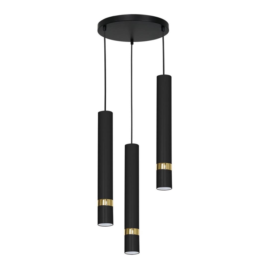 Luster na lanku RENO 3xE27/60W/230V čierna/zlatá
