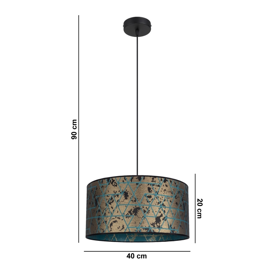 Luster na lanku REZO 1xE27/60W/230V zlatá/tyrkysová