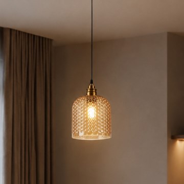 Luster na lanku ROCCO 1xE27/15W/230V zlatý/dymovo béžový