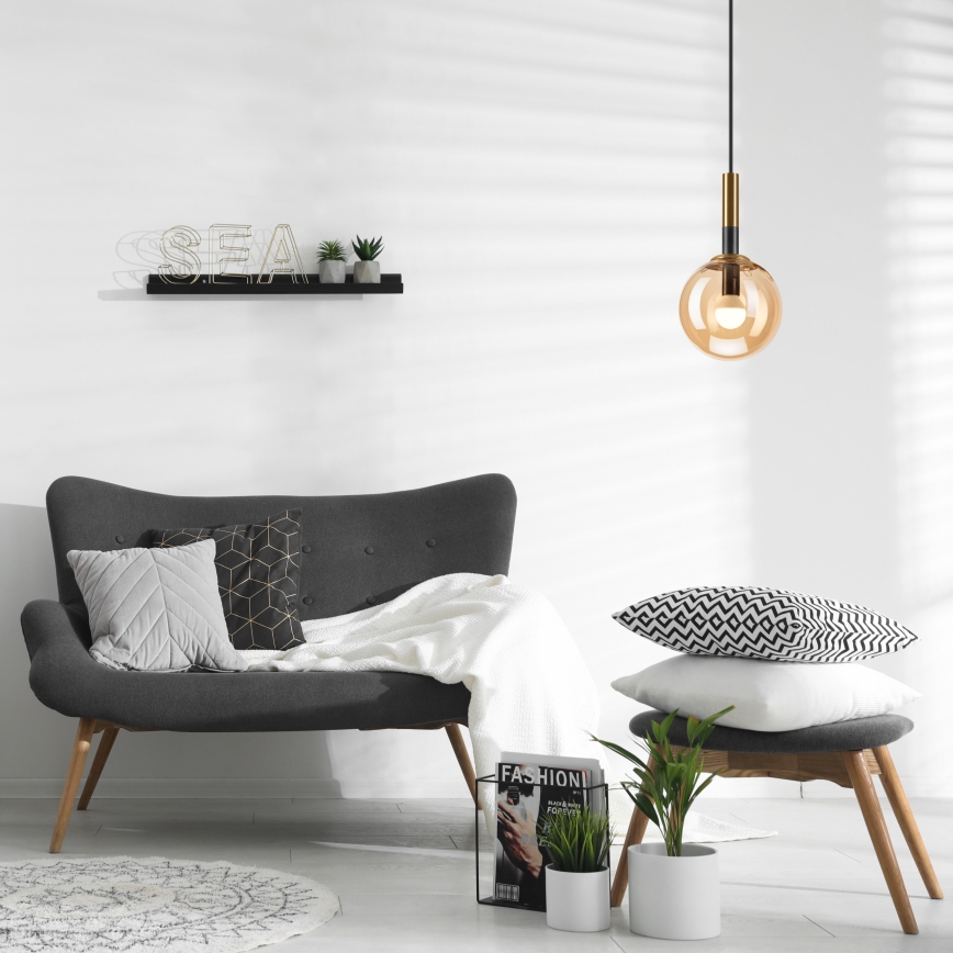 Luster na lanku ROLLO 1xE14/5W/230V zlatá/dymová béžová