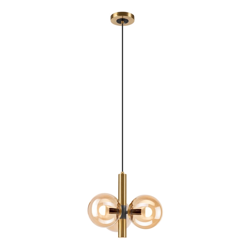 Luster na lanku ROLLO 3xE14/5W/230V zlatá/dymová béžová