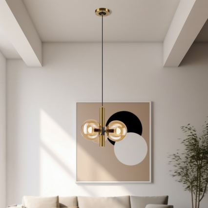 Luster na lanku ROLLO 3xE14/5W/230V zlatá/dymová béžová