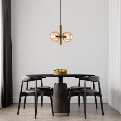 Luster na lanku ROLLO 3xE14/5W/230V zlatá/dymová béžová