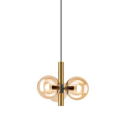 Luster na lanku ROLLO 3xE14/5W/230V zlatá/dymová béžová