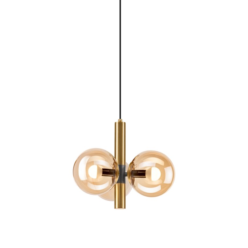 Luster na lanku ROLLO 3xE14/5W/230V zlatá/dymová béžová