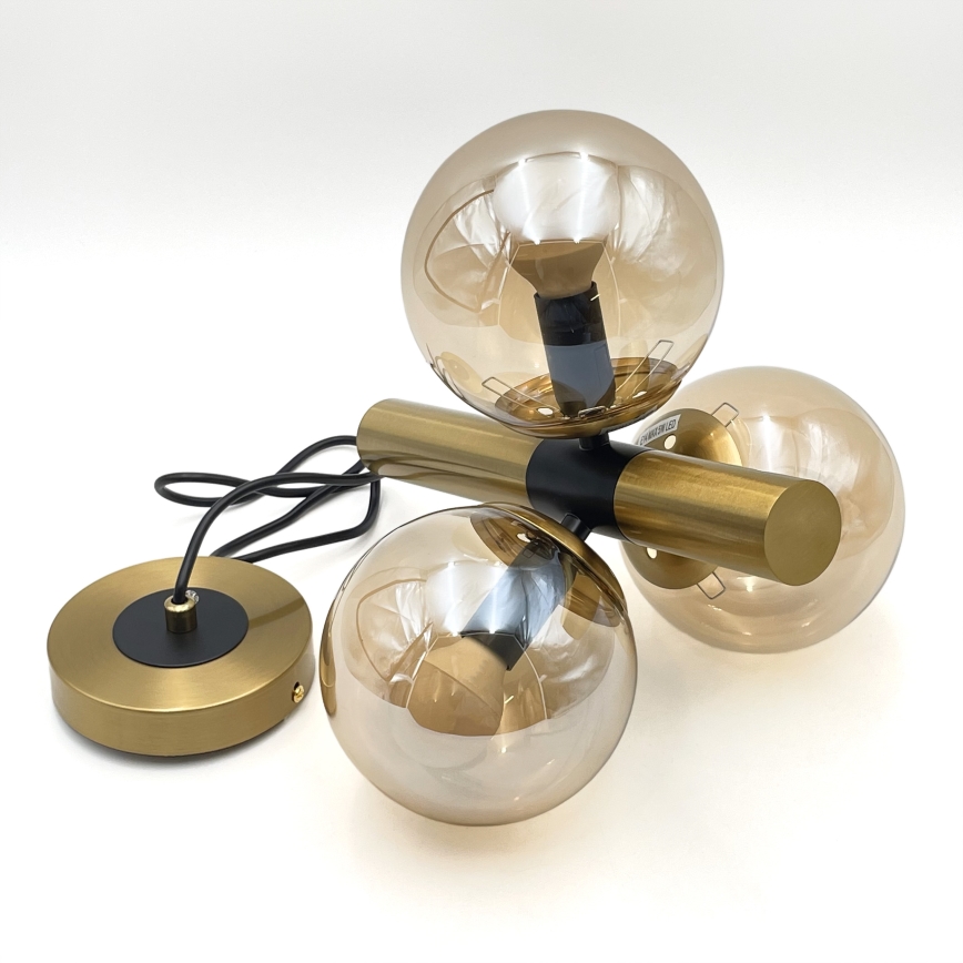 Luster na lanku ROLLO 3xE14/5W/230V zlatá/dymová béžová