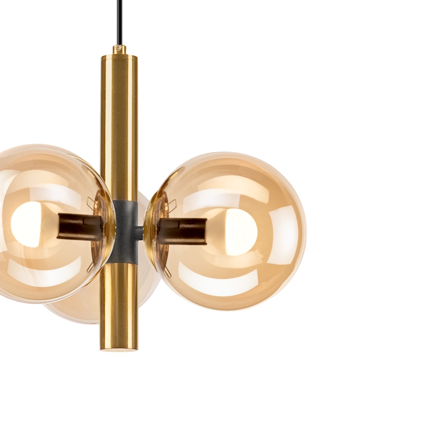 Luster na lanku ROLLO 3xE14/5W/230V zlatá/dymová béžová