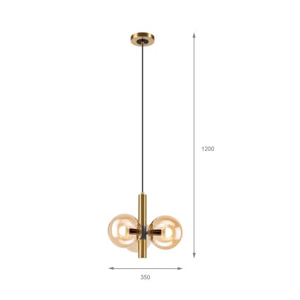 Luster na lanku ROLLO 3xE14/5W/230V zlatá/dymová béžová
