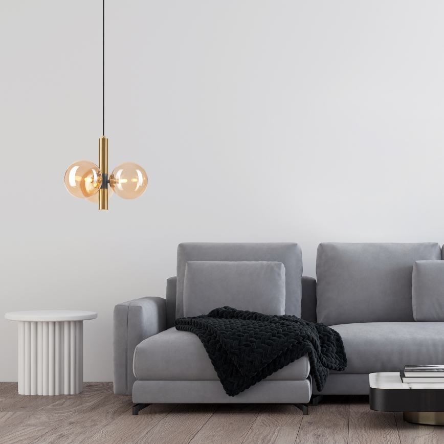 Luster na lanku ROLLO 3xG9/5W/230V zlatá/dymová béžová