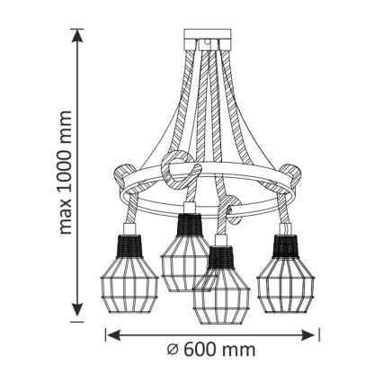 Luster na lanku ROPE ALEGRA 4xE27/10W/230V
