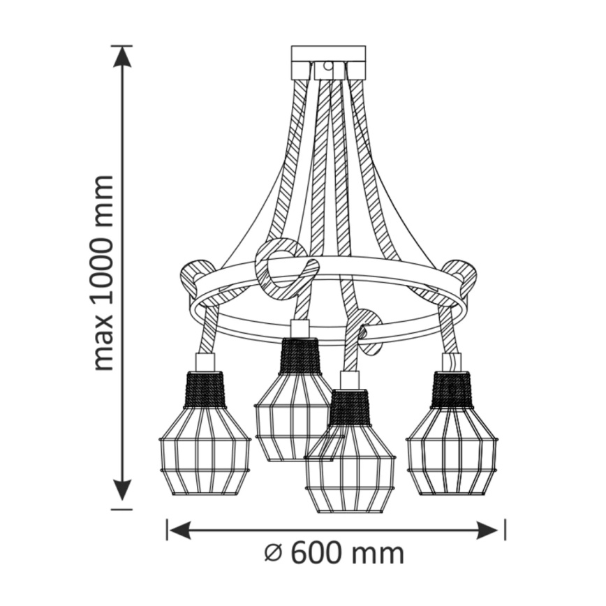 Luster na lanku ROPE ALEGRA 4xE27/10W/230V