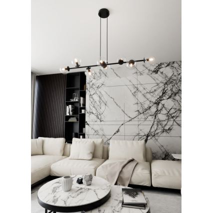 Luster na lanku ROSSI 8xE14/10W/230V čierna/číra