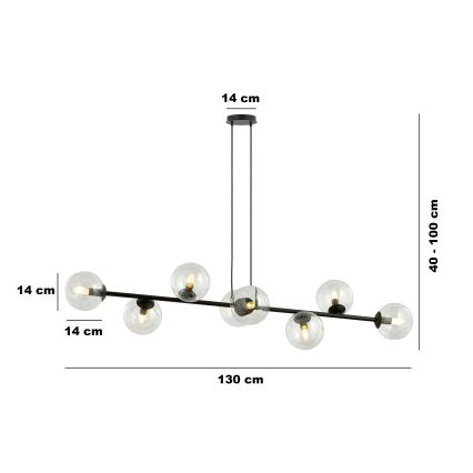 Luster na lanku ROSSI 8xE14/10W/230V čierna/číra