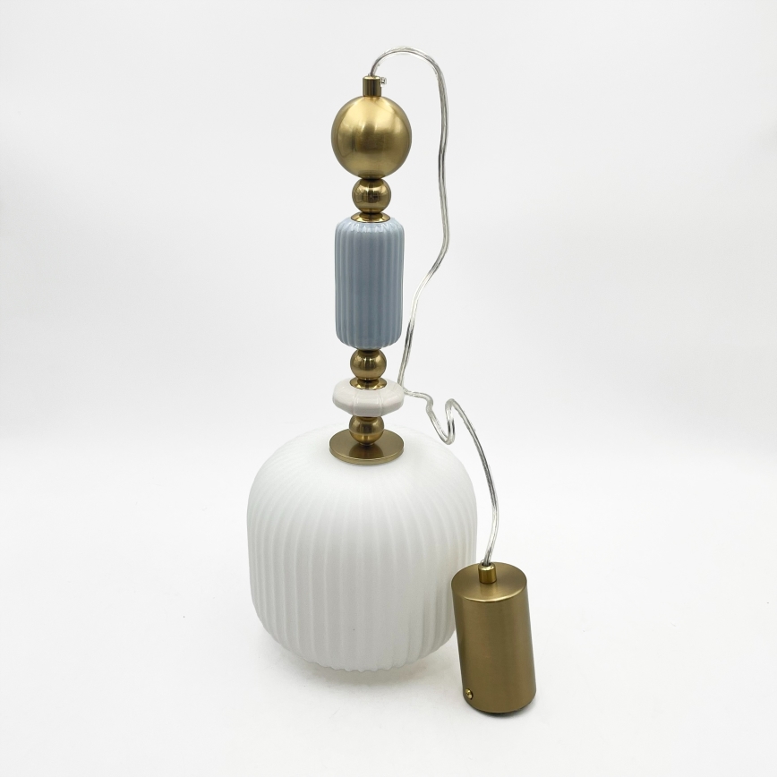 Luster na lanku ROYAL 1xE27/15W/230V zlatá/biela