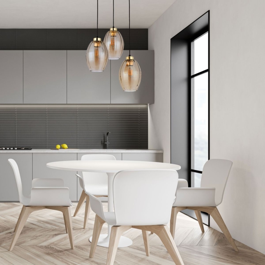 Luster na lanku SEBO 3xE27/15W/230V čierna/dymovo-béžová