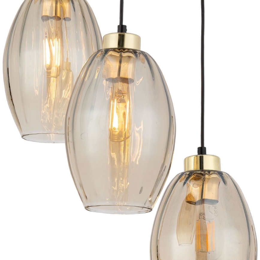 Luster na lanku SEBO 3xE27/15W/230V čierna/dymovo-béžová