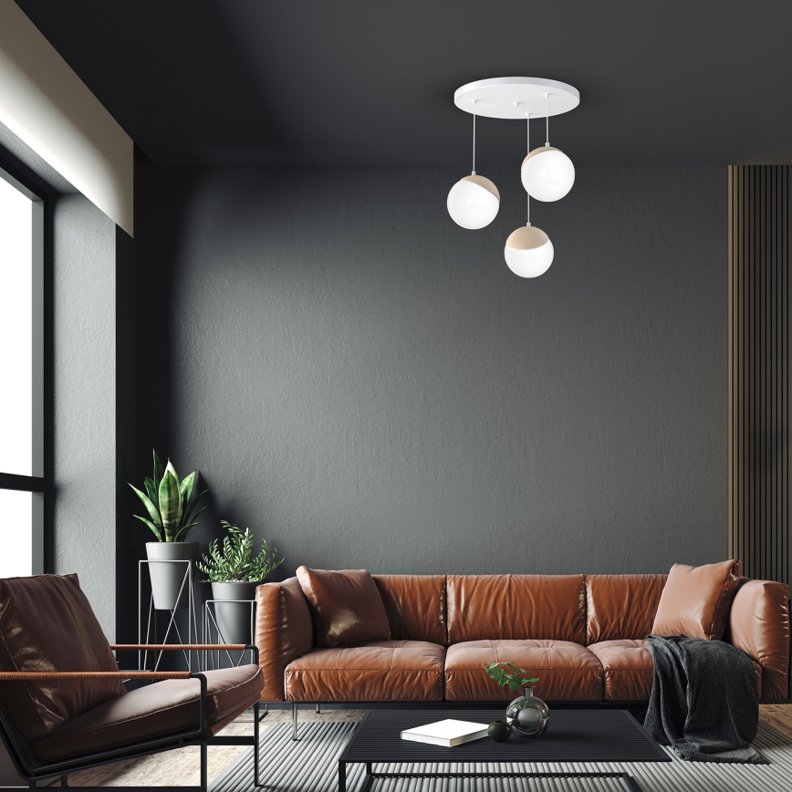 Luster na lanku SFERA WOOD 3xE14/40W/230V
