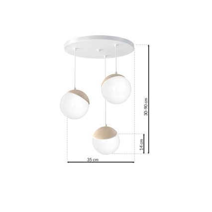 Luster na lanku SFERA WOOD 3xE14/40W/230V