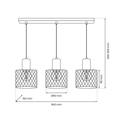 Luster na lanku SOBRESA 3xE27/60W/230V čierna/drevo