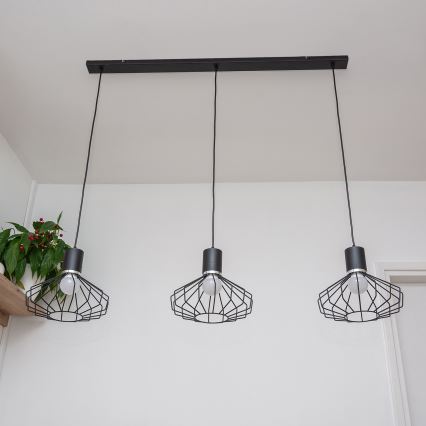 Luster na lanku SOLANO 3xE27/15W/230V čierna/lesklý chróm