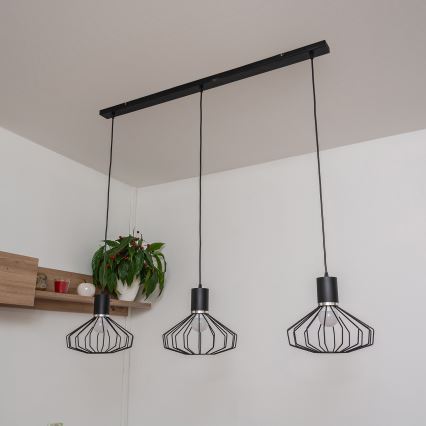 Luster na lanku SOLANO 3xE27/15W/230V čierna/lesklý chróm