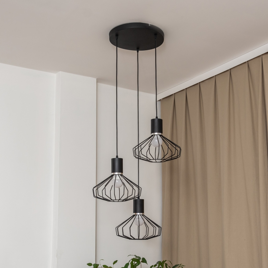 Luster na lanku SOLANO 3xE27/15W/230V čierna/lesklý chróm