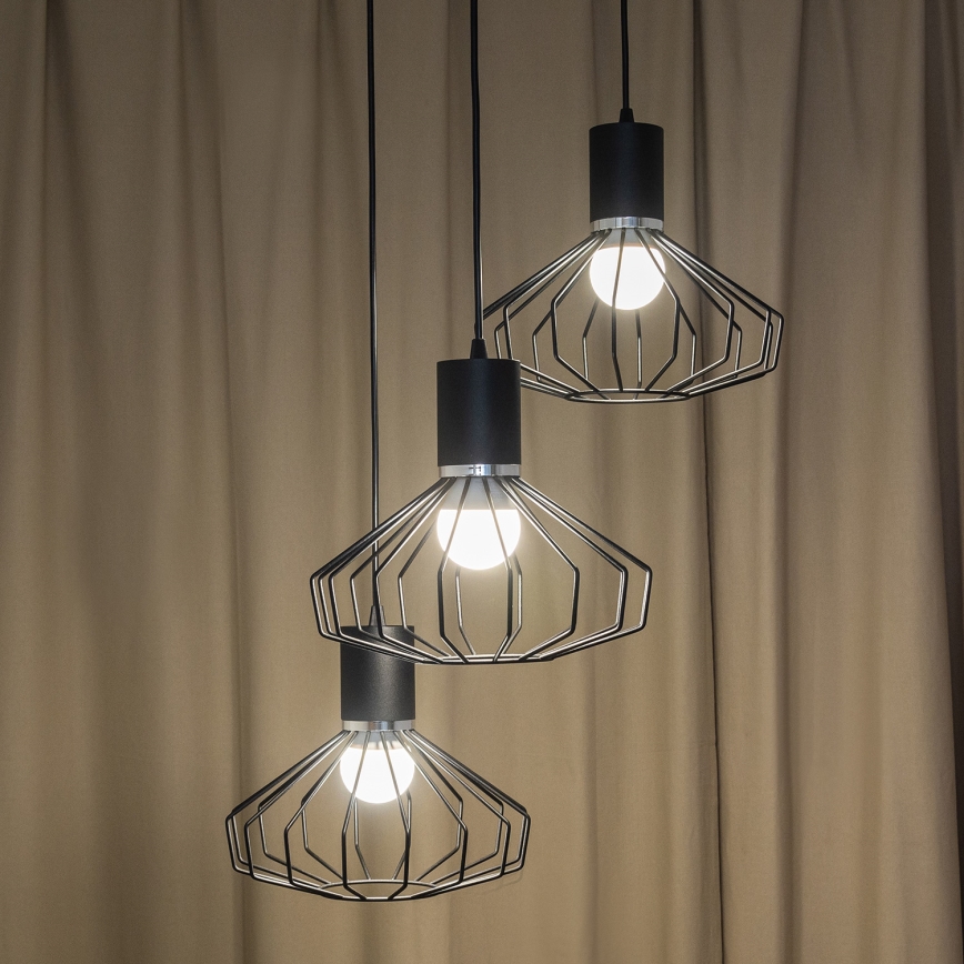 Luster na lanku SOLANO 3xE27/15W/230V čierna/lesklý chróm