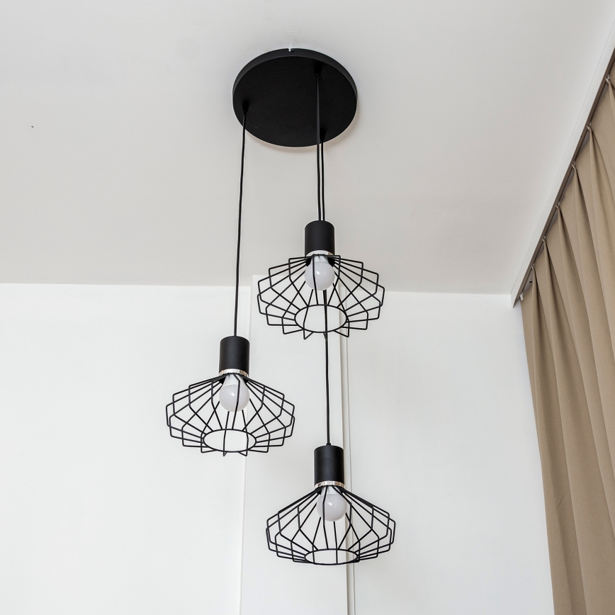 Luster na lanku SOLANO 3xE27/15W/230V čierna/lesklý chróm